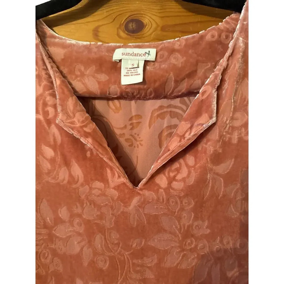 Sundance Burnout Velvet Floral Tunic Top Blouse Rose Mauve Size S - Picture 4 of 8